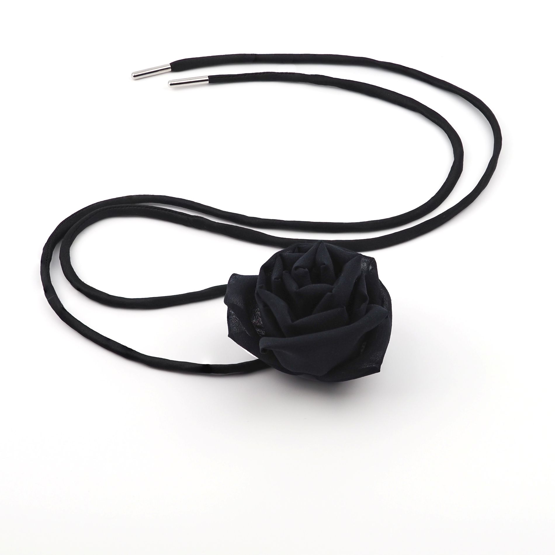 Black silk rose choker necklace with long satin lace detail