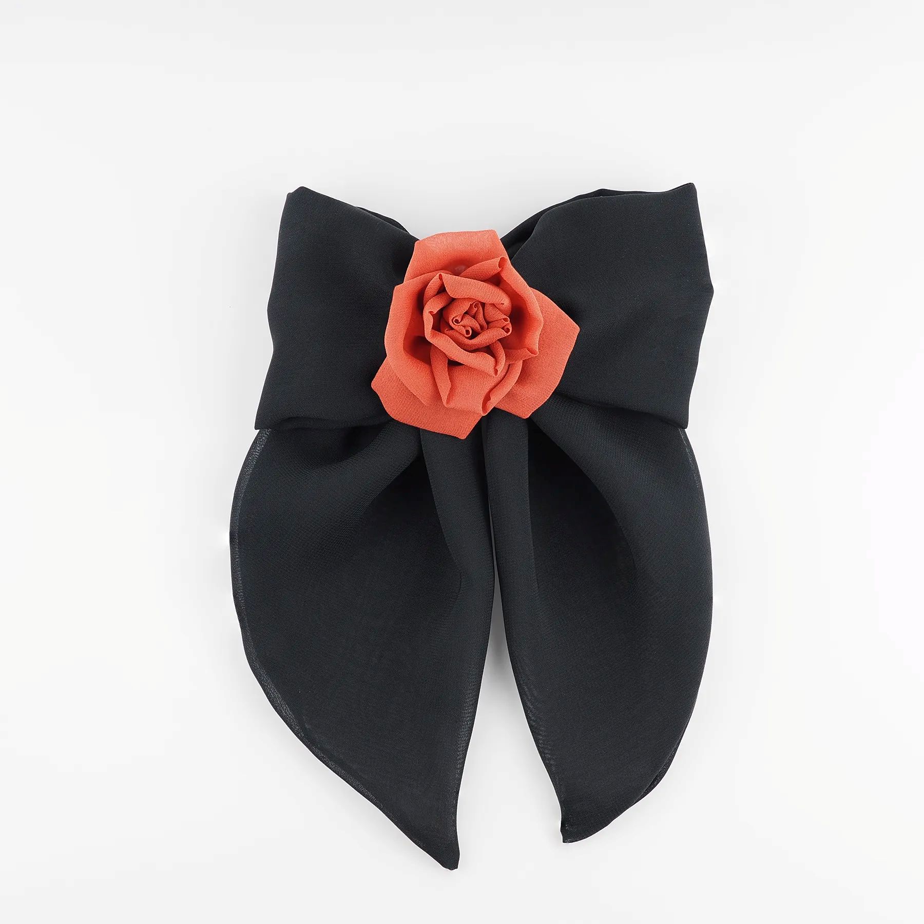 Black_Chiffon_Bow_Hair_Clip_with_Silk_Red_Rose