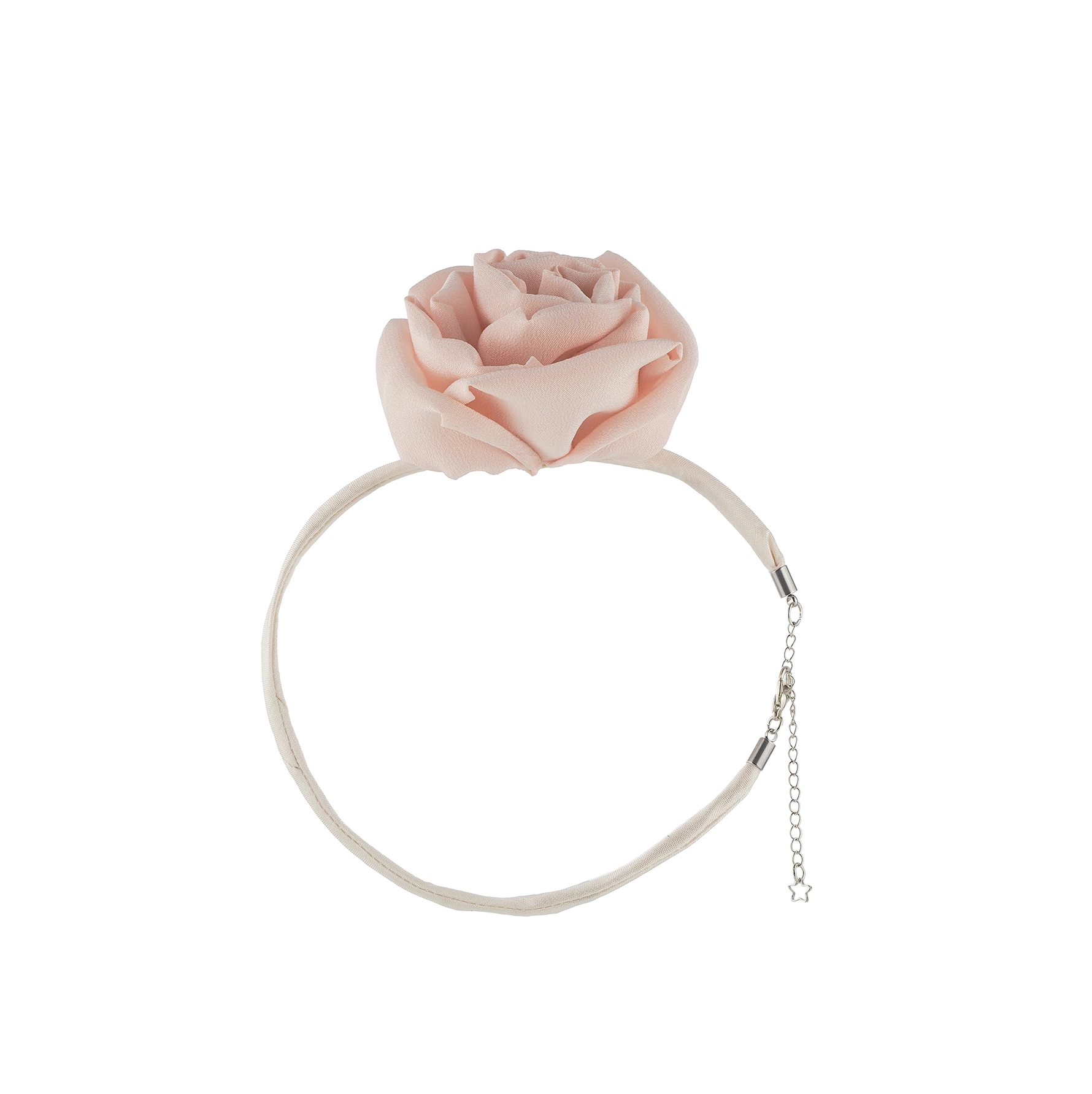 Handcrafted_Pink_Silk_Rose_Choker_Necklace_Front_View
