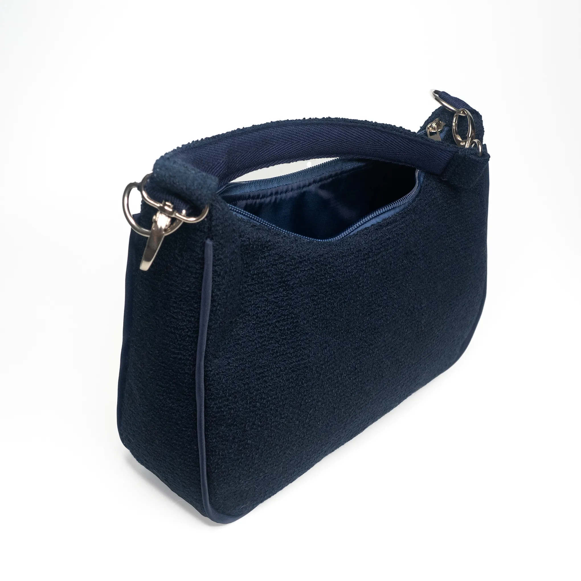 Mini bag back and interior view with zip closure