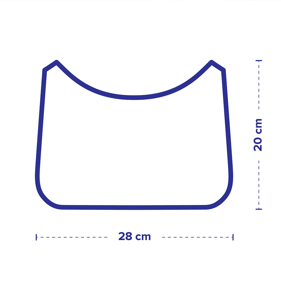 Mini bag dimensions diagram 28 cm by 20 cm