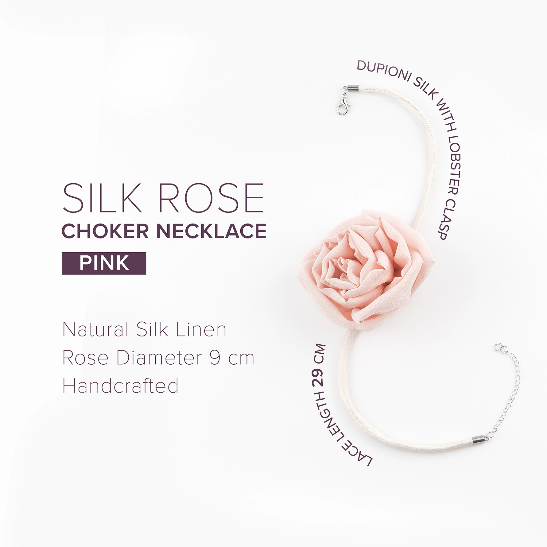 Pink_Silk_Rose_Choker_Necklace_with_Measurements