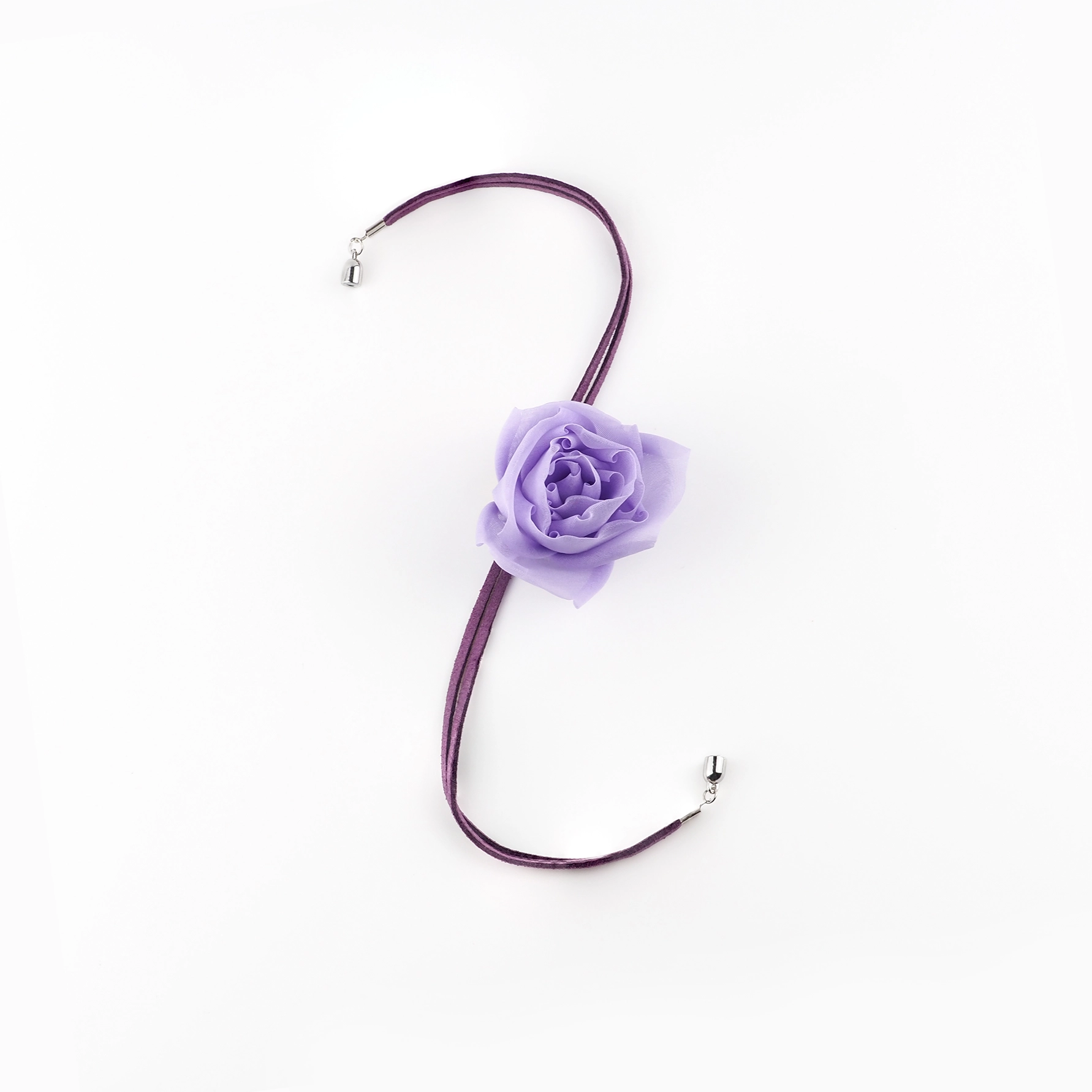 Purple_Silk_Organza_Rose_Choker_Necklace_Flat_Lay