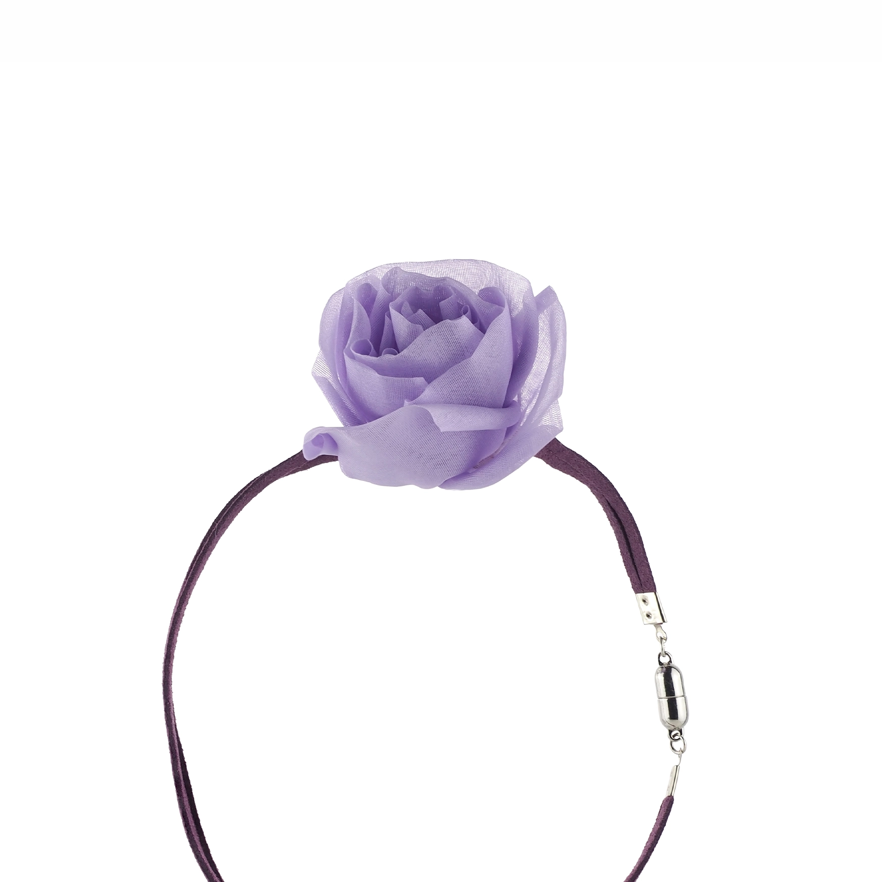 Purple_Silk_Organza_Rose_Choker_Necklace_Side_View