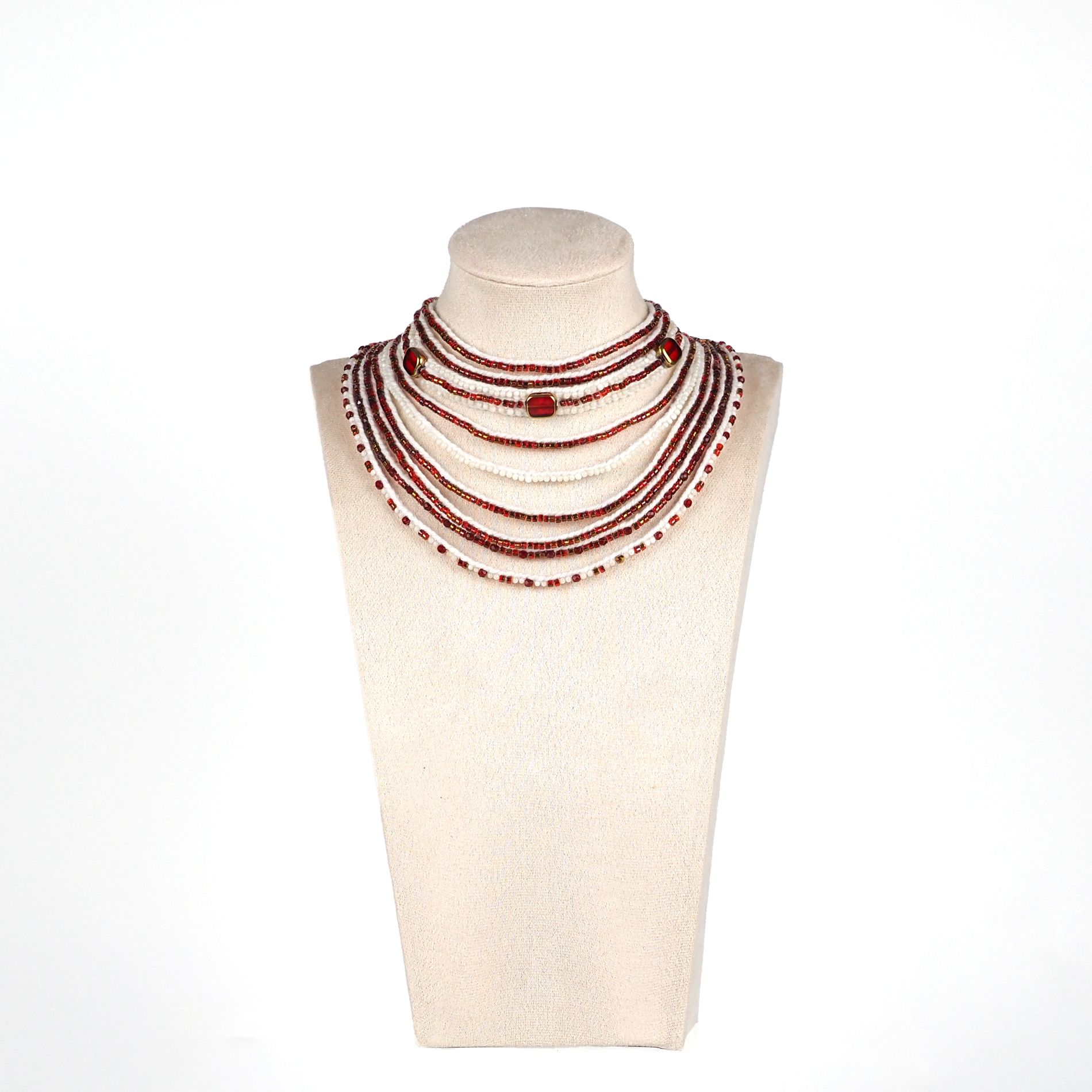 Red_White_Multi-Strand_Necklace_Front_View