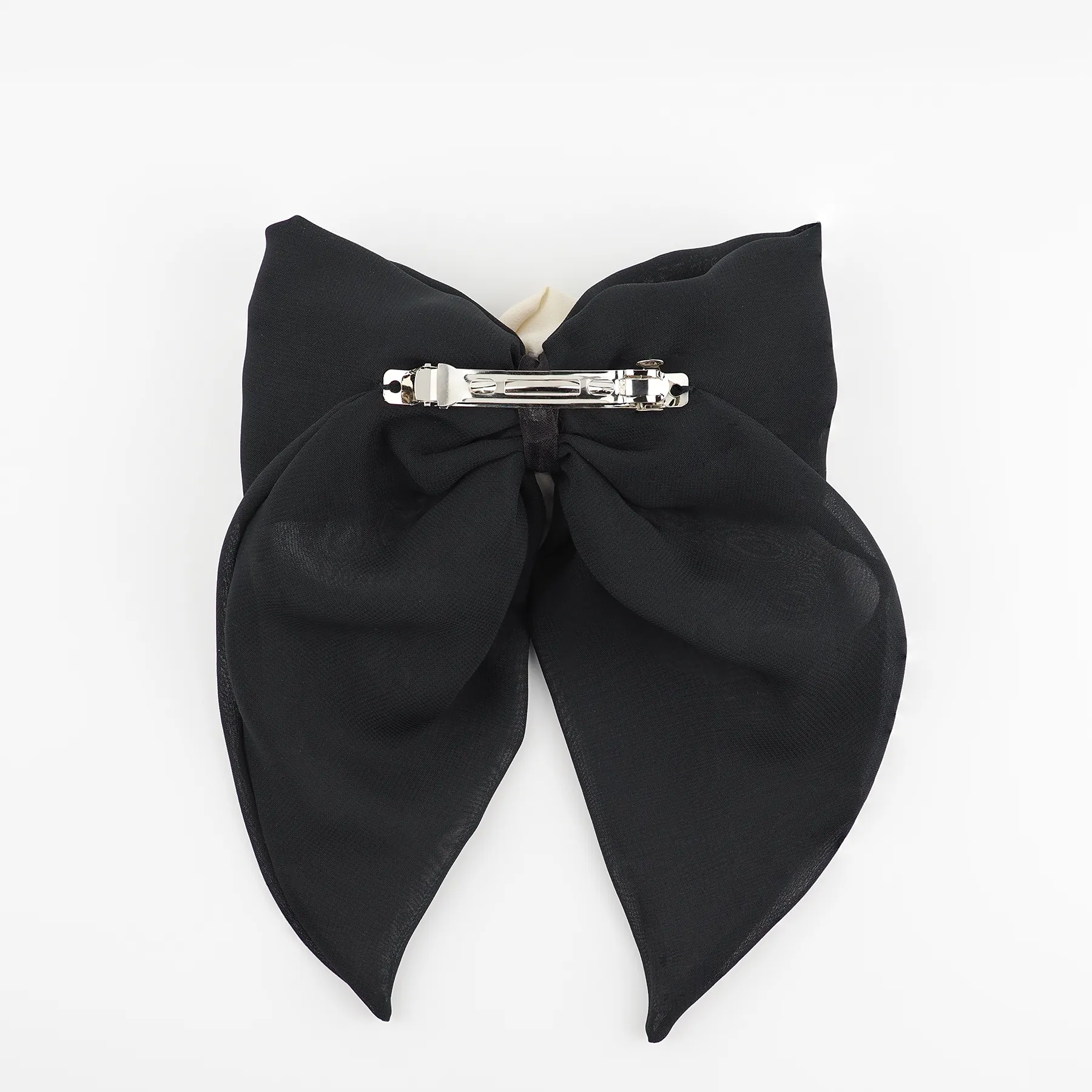 back-view-of-a-black-chiffon-bow-hair-clip