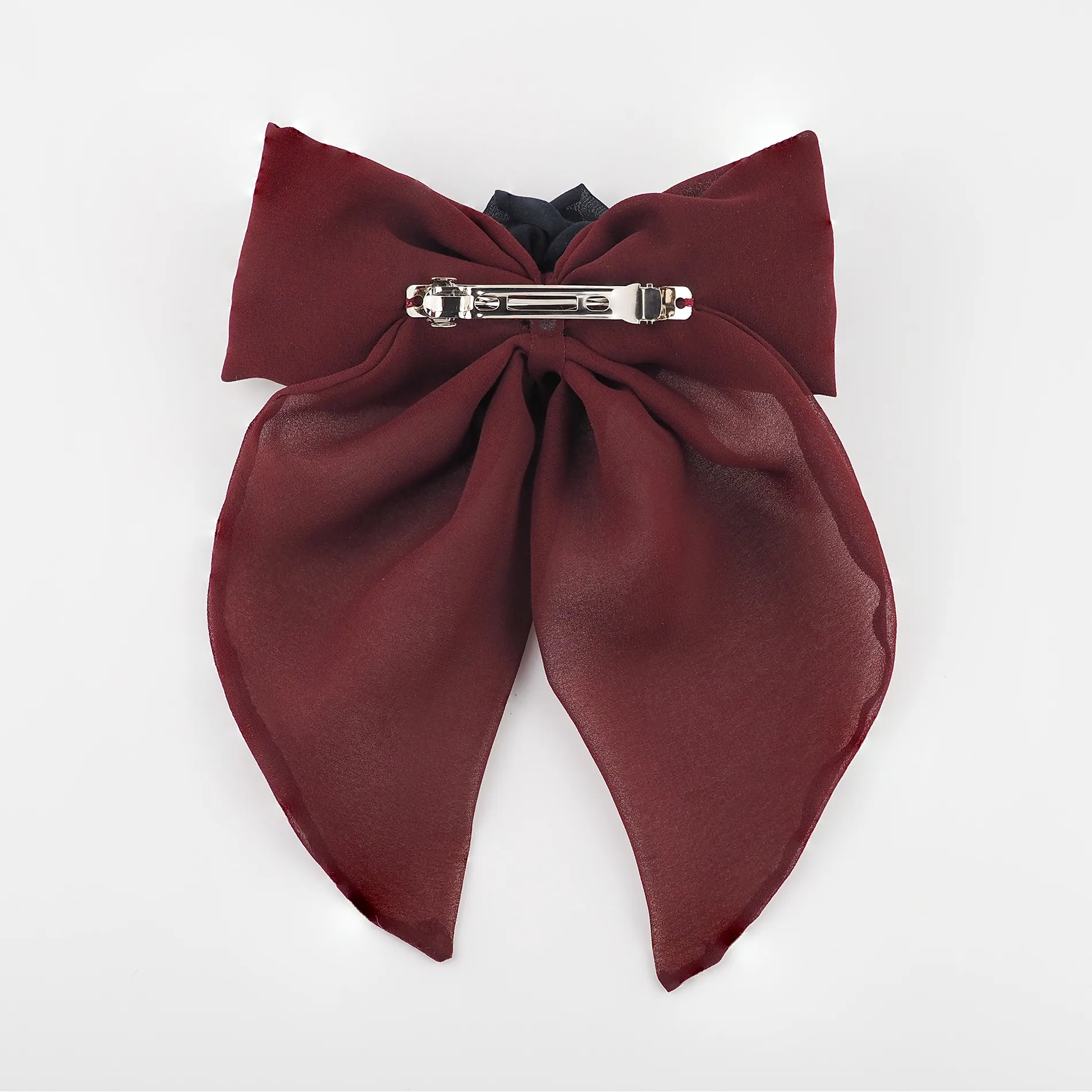 back-view-of-handmade-maroon-bow-hair-clip-with-black-rose