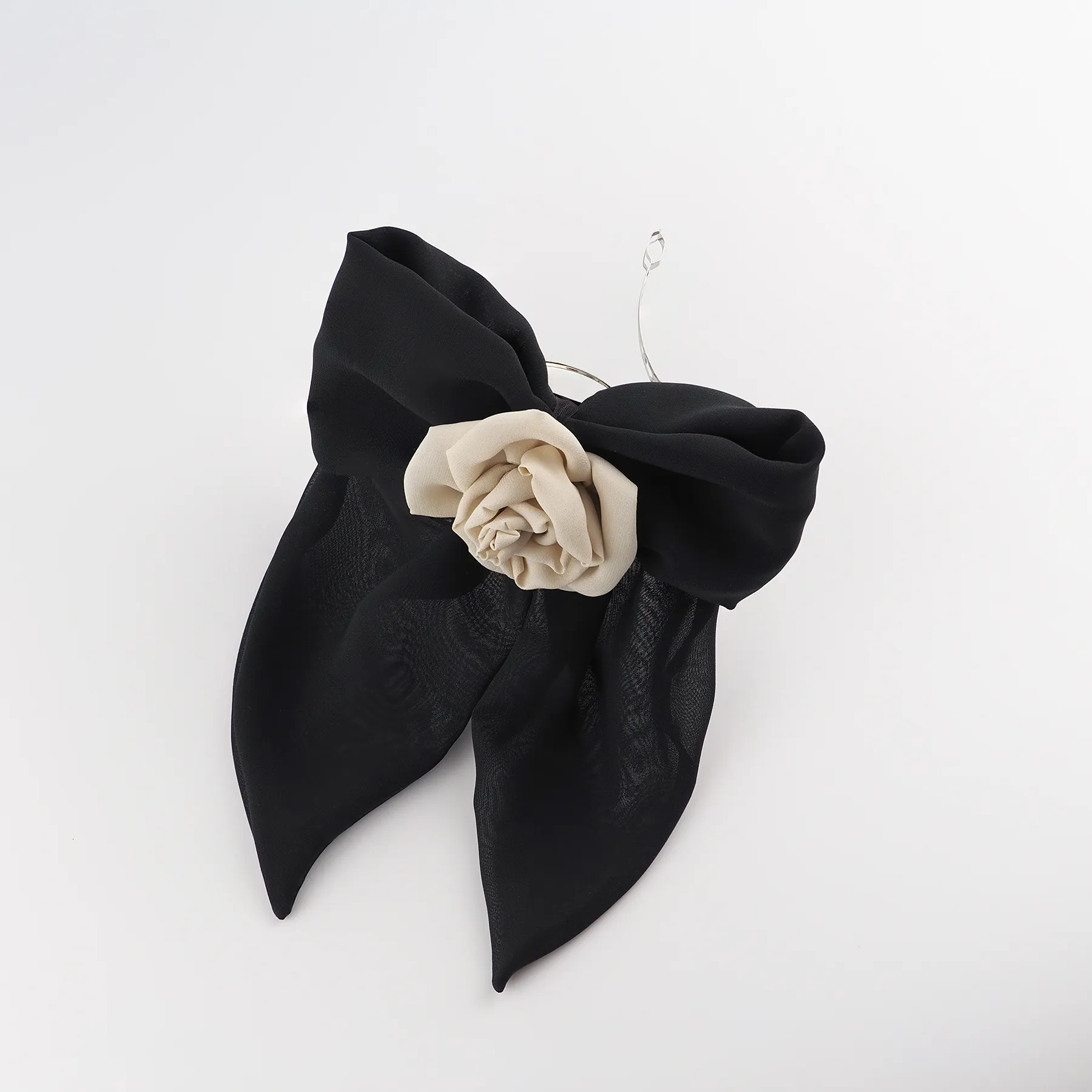 black-chiffon-bow-hair-clip-featuring-a-handcrafted-nude-chiffon-rose