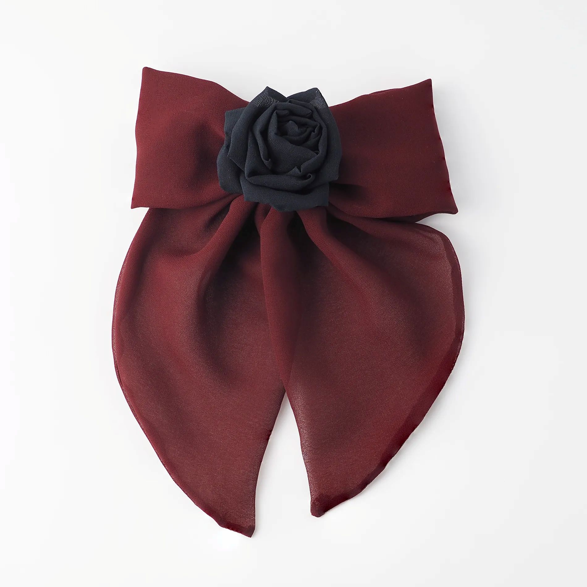 maroon-chiffon-bow-hair-clip-with-black-silk-rose